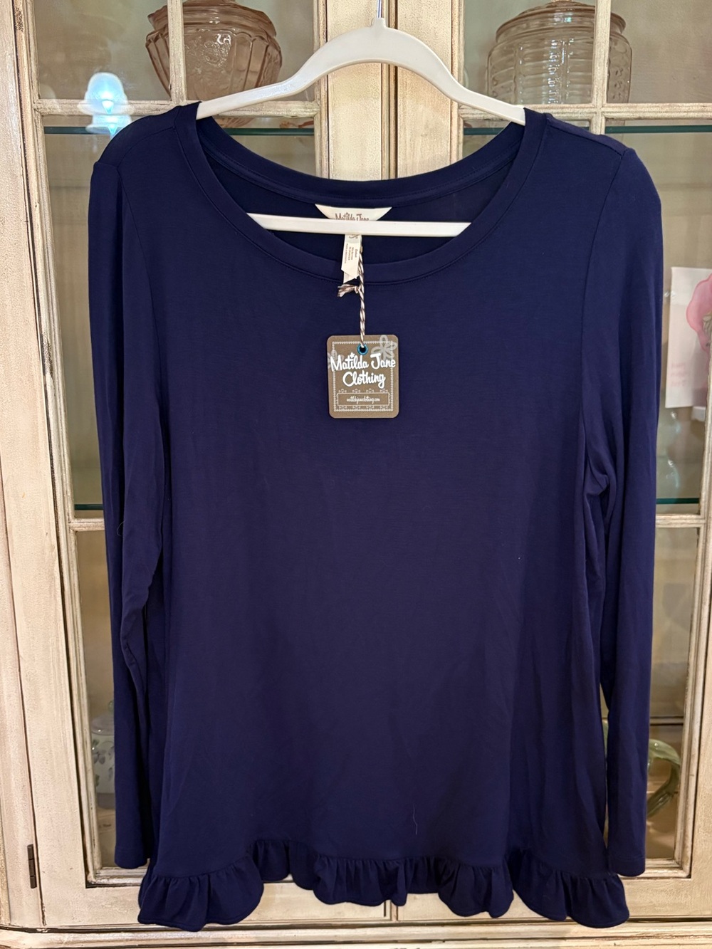 NWT Matilda Jane Navy Ruffled-Hem Long Sleeve Top